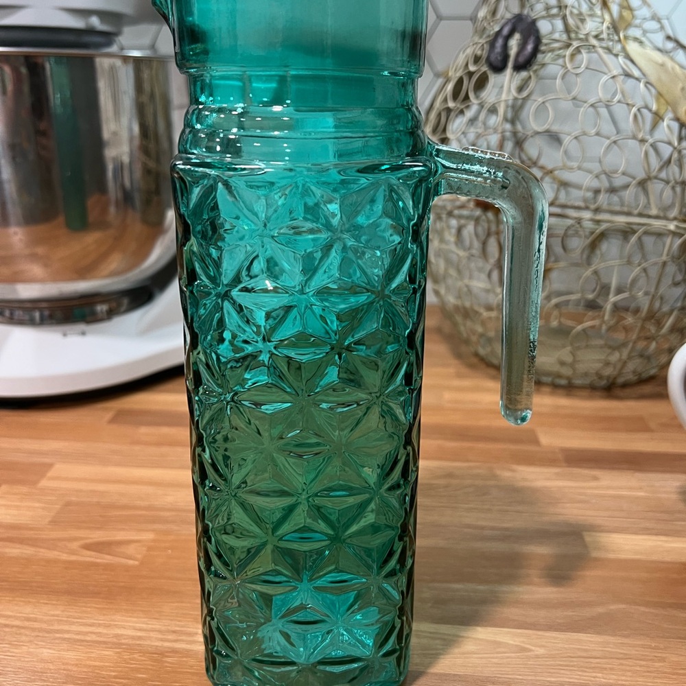 Elegant Teal Glass Pitcher